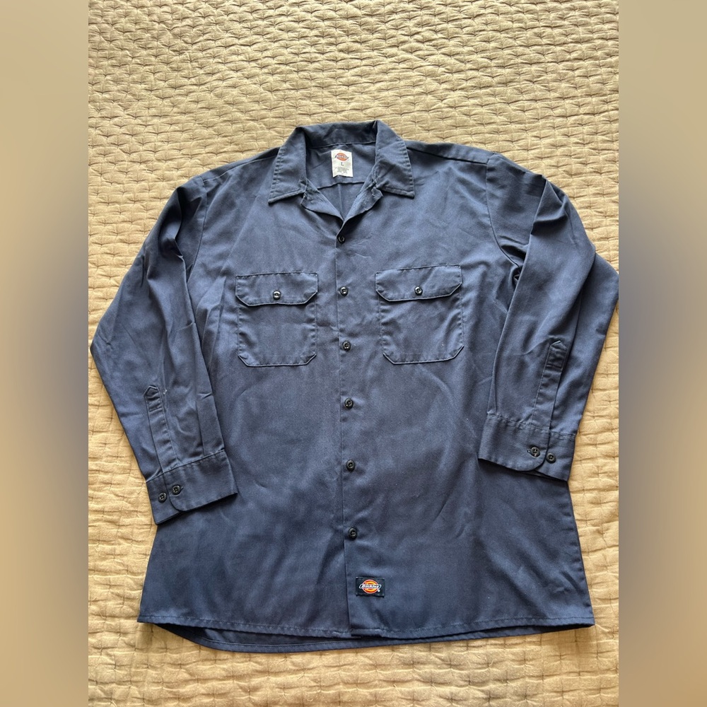 Dickies Blue Button Up Shirt Size L